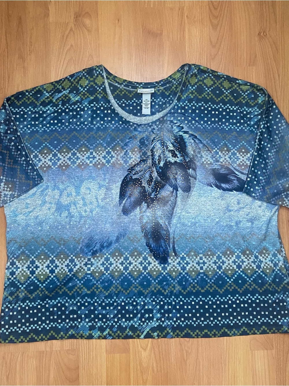 Catherines Blue Bling Feather T-Shirt Women’s 4X